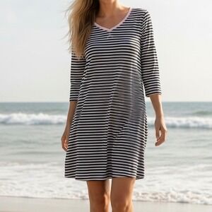NWT Nautica Womens Striped T-Shirt Dress Navy Sz M Lounge Summer Preppy Coastal